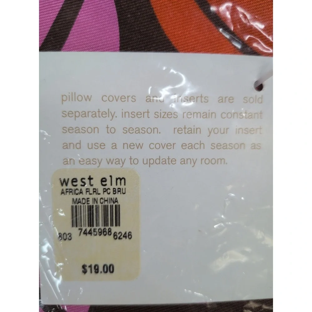 RARE NWT SET 2🩷West Elm Pillow Covers 16x16 Africa Floral Accent Zip Pink Orang